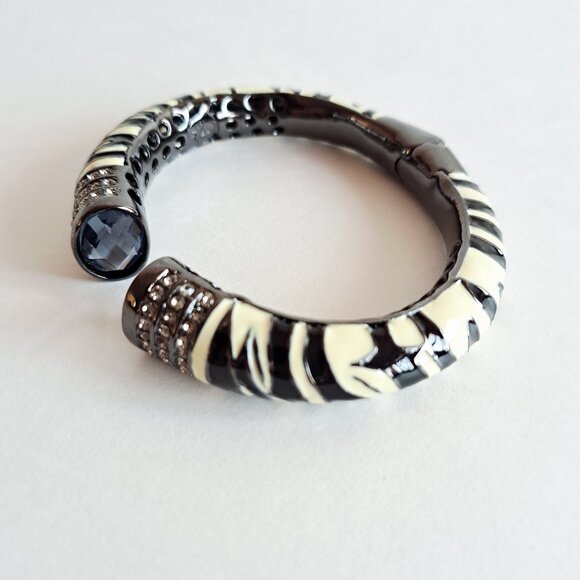 NEW Angelique De Paris Zebra Black and White Enamel Bangle Cuff Bracelet - Picture 4 of 15